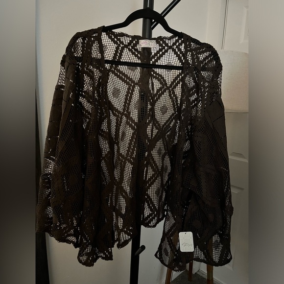 NWT FREE PEOPLE Off The Coast Crochet Layer | Chocolate MSRP $78 OS - Picture 9 of 11